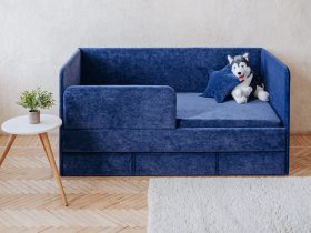 Диван-кровать Happy (синий) в Лебедёвке - lebedyovka.mebel-nsk.ru | фото