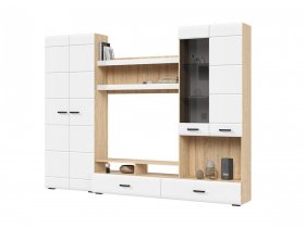 Стенка ГС-01 Либерти (дуб сонома/белый глянец) в Лебедёвке - lebedyovka.mebel-nsk.ru | фото