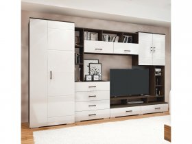 Стенка Коста МДФ (дуб венге/белый глянец) в Лебедёвке - lebedyovka.mebel-nsk.ru | фото